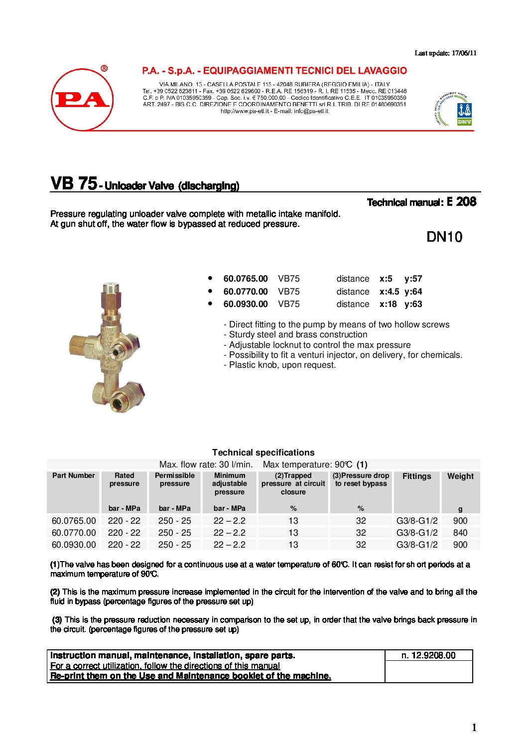 PA VB7C Direct Mount Unloader Valves